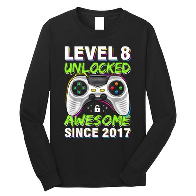 Level 8 Unlocked Awesome Since 2017 8th Birthday Gaming Long Sleeve Shirt