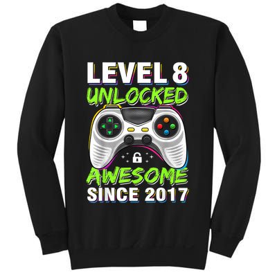 Level 8 Unlocked Awesome Since 2017 8th Birthday Gaming Sweatshirt