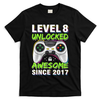 Level 8 Unlocked Awesome Since 2017 8th Birthday Gaming T-Shirt