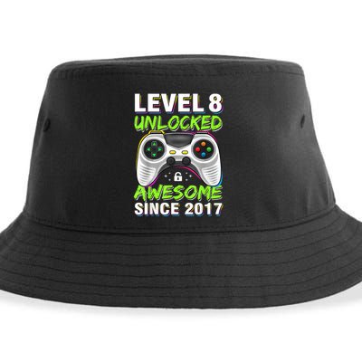 Level 8 Unlocked Awesome Since 2017 8th Birthday Gaming Sustainable Bucket Hat