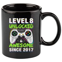 Level 8 Unlocked Awesome Since 2017 8th Birthday Gaming 11oz C Handle Ceramic Mug