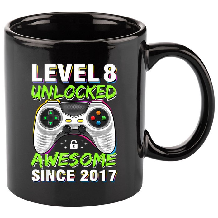 Level 8 Unlocked Awesome Since 2017 8th Birthday Gaming 11oz C Handle Ceramic Mug