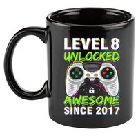 Level 8 Unlocked Awesome Since 2017 8th Birthday Gaming 11oz C Handle Ceramic Mug