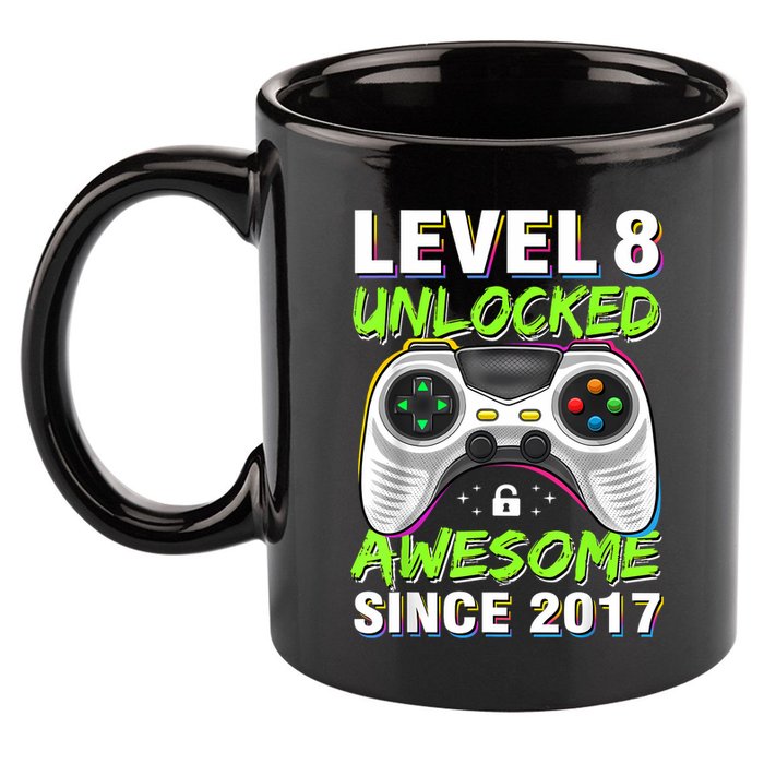 Level 8 Unlocked Awesome Since 2017 8th Birthday Gaming 11oz C Handle Ceramic Mug
