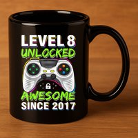 Level 8 Unlocked Awesome Since 2017 8th Birthday Gaming 11oz C Handle Ceramic Mug