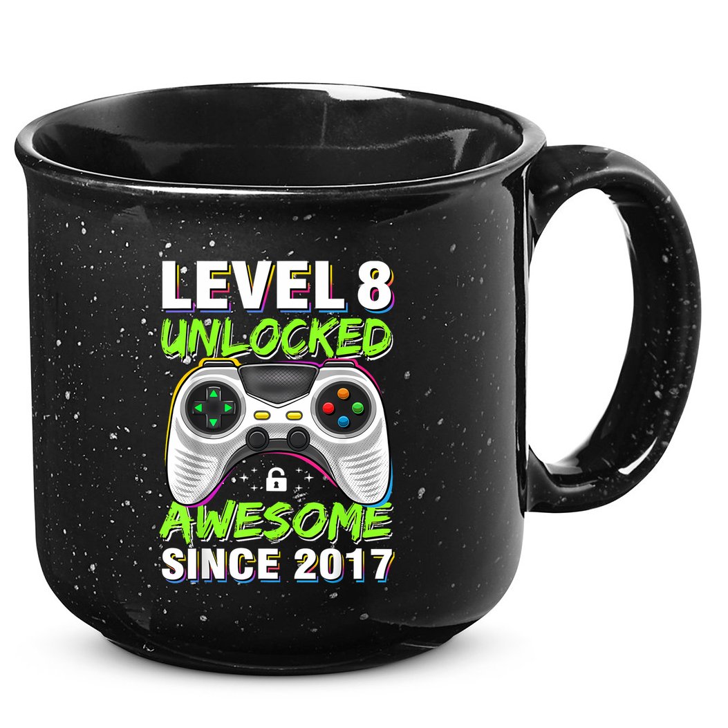 Level 8 Unlocked Awesome Since 2017 8th Birthday Gaming 15oz Campfire Ceramic Mug