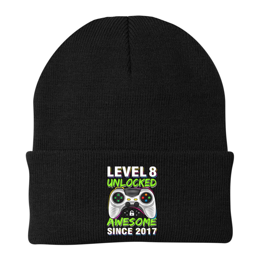 Level 8 Unlocked Awesome Since 2017 8th Birthday Gaming Beanie