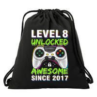Level 8 Unlocked Awesome Since 2017 8th Birthday Gaming Drawstring Bag