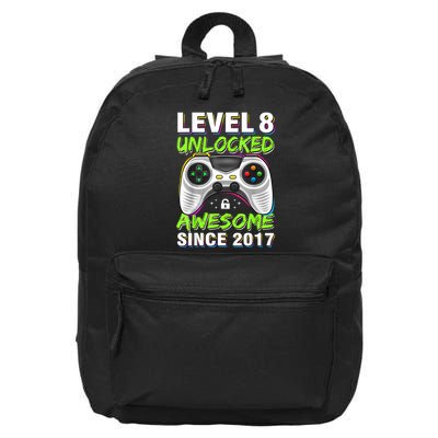 Level 8 Unlocked Awesome Since 2017 8th Birthday Gaming 16 in Basic Backpack