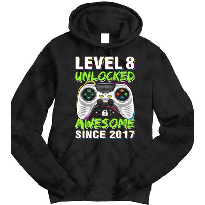 Level 8 Unlocked Awesome Since 2017 8th Birthday Gaming Tie Dye Hoodie