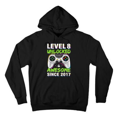 Level 8 Unlocked Awesome Since 2017 8th Birthday Gaming Tall Hoodie