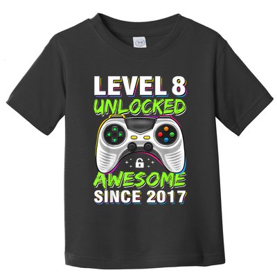 Level 8 Unlocked Awesome Since 2017 8th Birthday Gaming Toddler T-Shirt