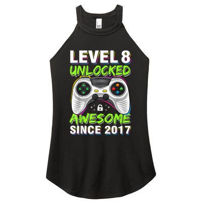 Level 8 Unlocked Awesome Since 2017 8th Birthday Gaming Women's Perfect Tri Rocker Tank