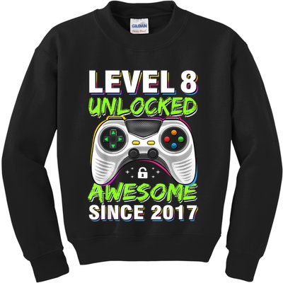 Level 8 Unlocked Awesome Since 2017 8th Birthday Gaming Kids Sweatshirt