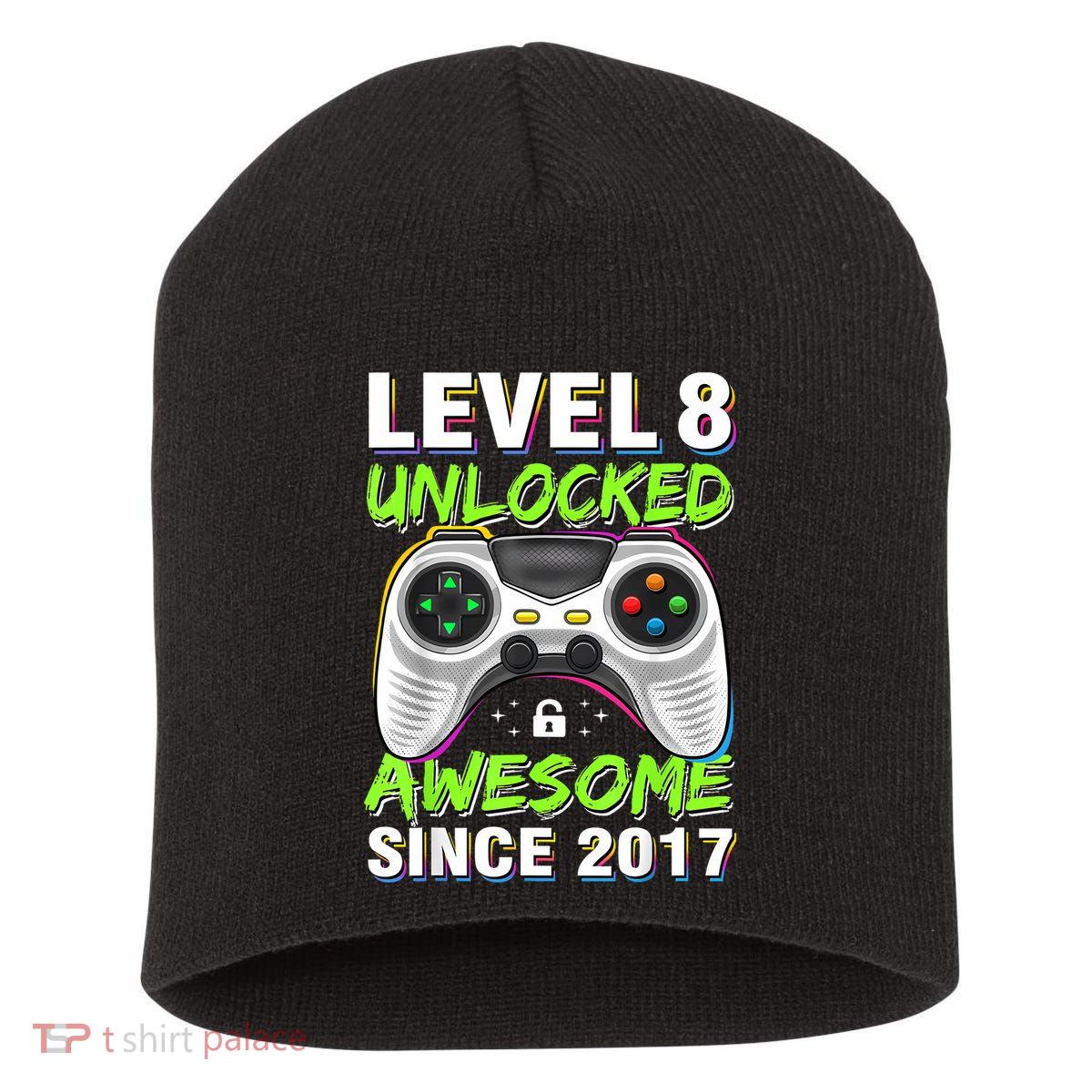 Level 8 Unlocked Awesome Since 2017 8th Birthday Gaming Short Acrylic Beanie