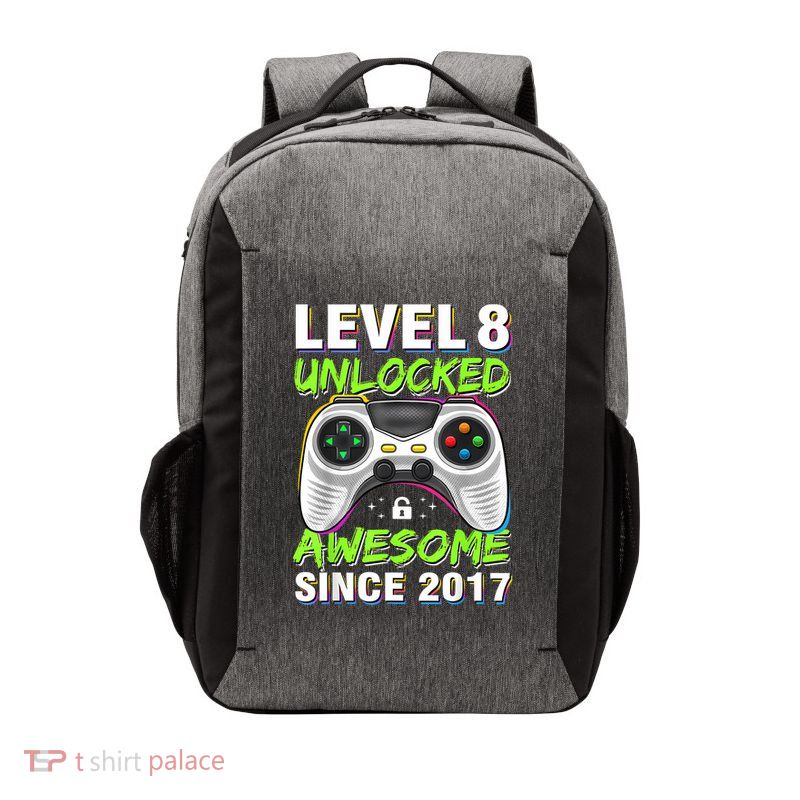 Level 8 Unlocked Awesome Since 2017 8th Birthday Gaming Vector Backpack
