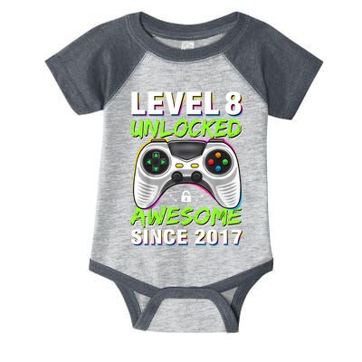 Level 8 Unlocked Awesome Since 2017 8th Birthday Gaming Infant Baby Jersey Bodysuit