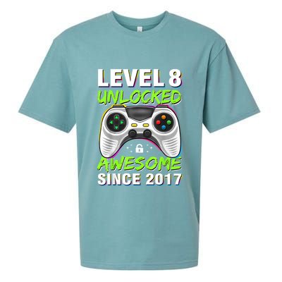 Level 8 Unlocked Awesome Since 2017 8th Birthday Gaming Sueded Cloud Jersey T-Shirt