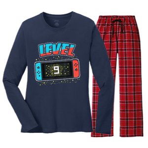 Level 9 Birthday 9 Years Old Video Games Gift Women's Long Sleeve Flannel Pajama Set 