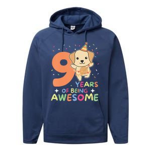 Labrador 9th Birthday For Children Nine Years Old Performance Fleece Hoodie