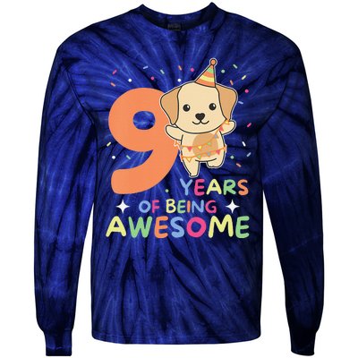 Labrador 9th Birthday For Children Nine Years Old Tie-Dye Long Sleeve Shirt