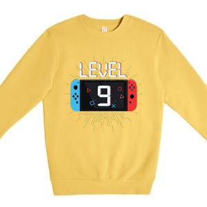 Level 9 Birthday Boy 9 Year Old Video Games Gaming Gift Premium Crewneck Sweatshirt