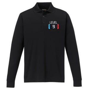 Level 9 Birthday Boy 9 Year Old Video Games Gaming Gift Performance Long Sleeve Polo