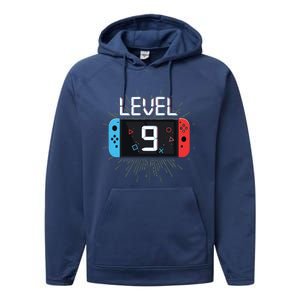 Level 9 Birthday Boy 9 Year Old Video Games Gaming Gift Performance Fleece Hoodie