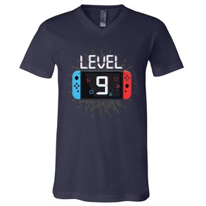 Level 9 Birthday Boy 9 Year Old Video Games Gaming Gift V-Neck T-Shirt