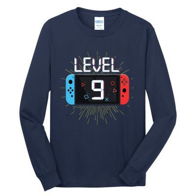 Level 9 Birthday Boy 9 Year Old Video Games Gaming Gift Tall Long Sleeve T-Shirt