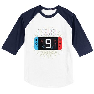 Level 9 Birthday Boy 9 Year Old Video Games Gaming Gift Baseball Sleeve Shirt