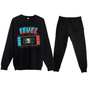 Level 9 Birthday 9 Years Old Video Games Gift Premium Crewneck Sweatsuit Set