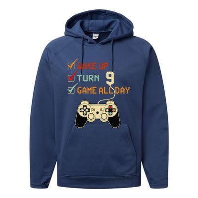 Level 9 Birthday 9 Year Old Video Gamer Gaming Gifts Performance Fleece Hoodie