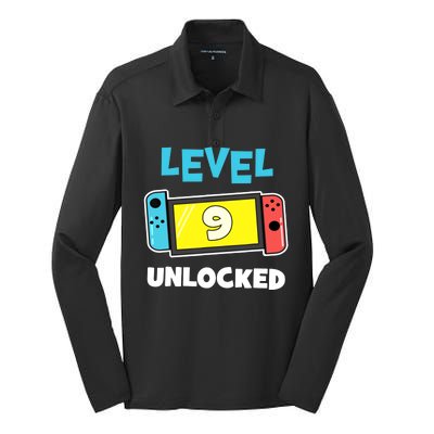 Level 9 unlocked Gamer 9th Birthday Gift Video Game lovers Silk Touch Performance Long Sleeve Polo