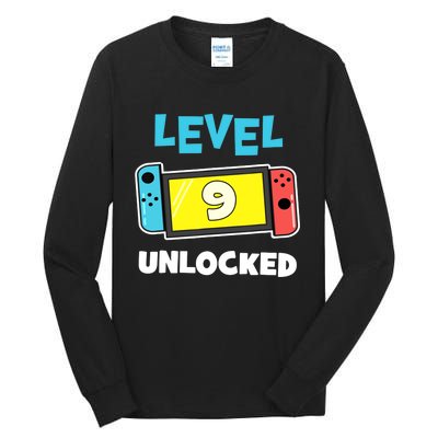 Level 9 unlocked Gamer 9th Birthday Gift Video Game lovers Tall Long Sleeve T-Shirt