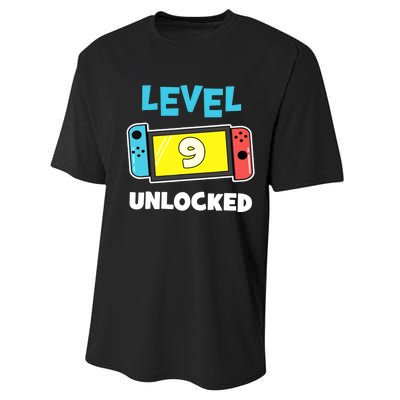 Level 9 unlocked Gamer 9th Birthday Gift Video Game lovers Performance Sprint T-Shirt