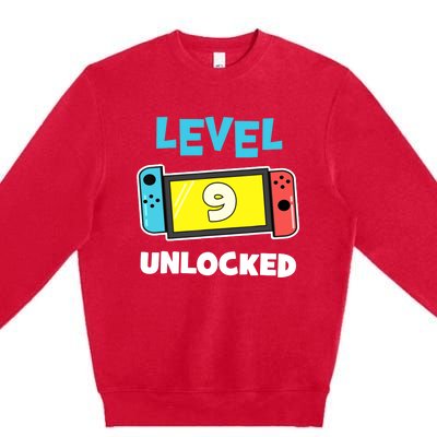 Level 9 unlocked Gamer 9th Birthday Gift Video Game lovers Premium Crewneck Sweatshirt