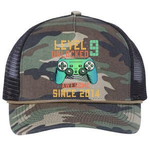 Level 9 Unlocked 9th Birthday 9 Year Old Boy Gifts Gamer Retro Rope Trucker Hat Cap