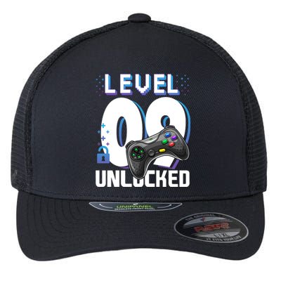 Level 9 Unlocked Funny Video Gamer 9th Birthday Gift For Gamers Flexfit Unipanel Trucker Cap