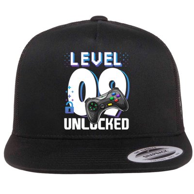 Level 9 Unlocked Funny Video Gamer 9th Birthday Gift For Gamers Flat Bill Trucker Hat