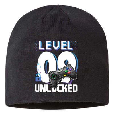 Level 9 Unlocked Funny Video Gamer 9th Birthday Gift For Gamers Sustainable Beanie