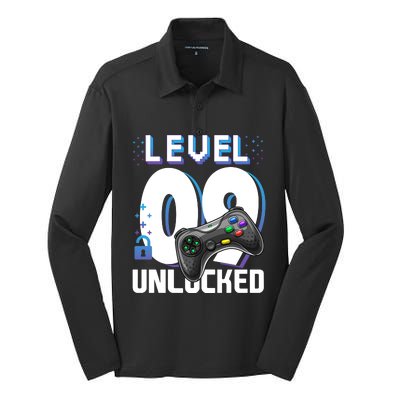 Level 9 Unlocked Funny Video Gamer 9th Birthday Gift For Gamers Silk Touch Performance Long Sleeve Polo