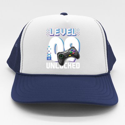 Level 9 Unlocked Funny Video Gamer 9th Birthday Gift For Gamers Trucker Hat