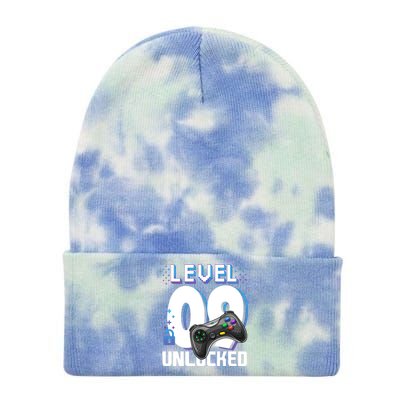 Level 9 Unlocked Funny Video Gamer 9th Birthday Gift For Gamers Tie Dye 12in Knit Beanie