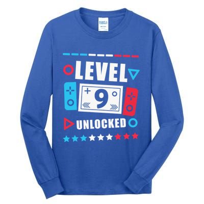 Level 9 Unlocked Video Gamer 9th Birthday Funny Gift Tall Long Sleeve T-Shirt