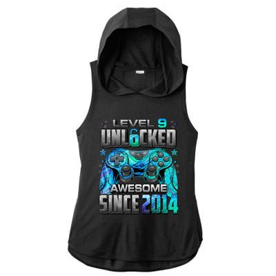 Level 9 Unlocked Awesome Since 2014 9th Birthday Gaming Ladies PosiCharge Tri-Blend Wicking Draft Hoodie Tank