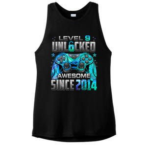 Level 9 Unlocked Awesome Since 2014 9th Birthday Gaming Ladies PosiCharge Tri-Blend Wicking Tank