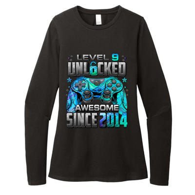 Level 9 Unlocked Awesome Since 2014 9th Birthday Gaming Womens CVC Long Sleeve Shirt