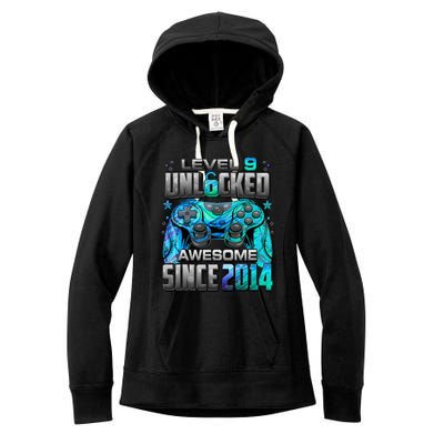 Level 9 Unlocked Awesome Since 2014 9th Birthday Gaming Women's Fleece Hoodie