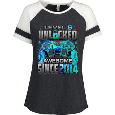 Level 9 Unlocked Awesome Since 2014 9th Birthday Gaming Enza Ladies Jersey Colorblock Tee